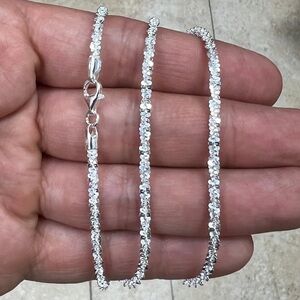 925 Sterling Silver 3.5mm Sparkle Margarita Rock Chain Necklace